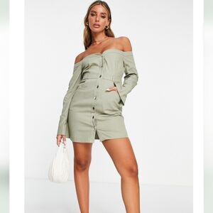 ASOS Olive Long Sleeve Off-Shoulder Dress